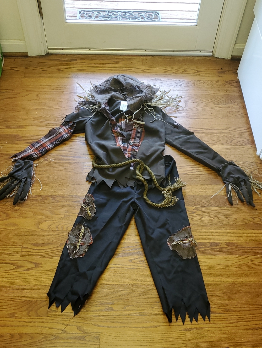 SPIRIT HALLOWEEN KIDS Scarecrow Costume w/ Hood and Rope Belt, Child Medium 8-10